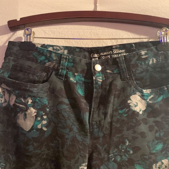 GAP Dark Green & Turquoise Floral -  Always Skinny jeans Size 8 Mid-rise - Picture 3 of 5